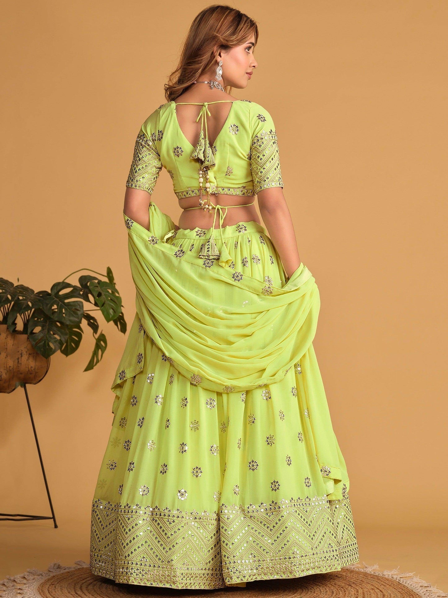 Ravished Lime Green Embroidered Georgette Traditional Lehenga Choli - Zeel Clothing