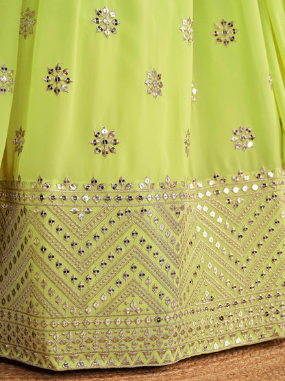 Ravished Lime Green Embroidered Georgette Traditional Lehenga Choli - Zeel Clothing