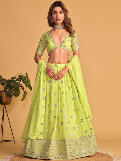 Ravished Lime Green Embroidered Georgette Traditional Lehenga Choli - Zeel Clothing