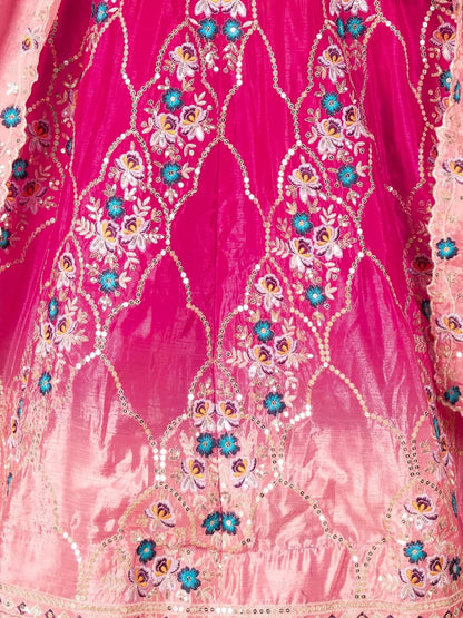 Ravishing Hot Pink Sequins Chinon Wedding Wear Lehenga Choli With Dupatta - Zeel Clothing