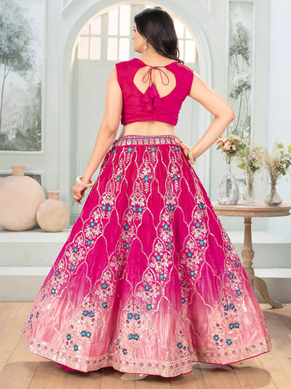 Ravishing Hot Pink Sequins Chinon Wedding Wear Lehenga Choli With Dupatta - Zeel Clothing