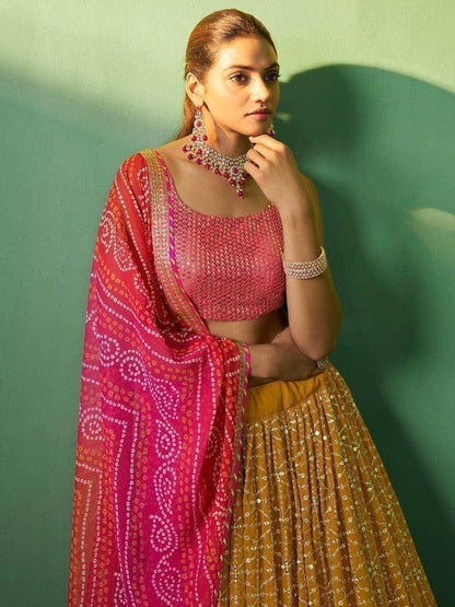 Ravishing Mustard Yellow Sequins Georgette Lehenga Choli With Dupatta - Zeel Clothing