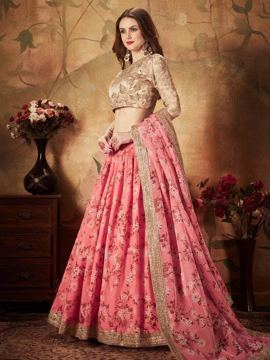Ravishing Pink Sabyasachi Digital Printed Organza Party Wear Lehenga Choli With Blouse - Zeel Clothing