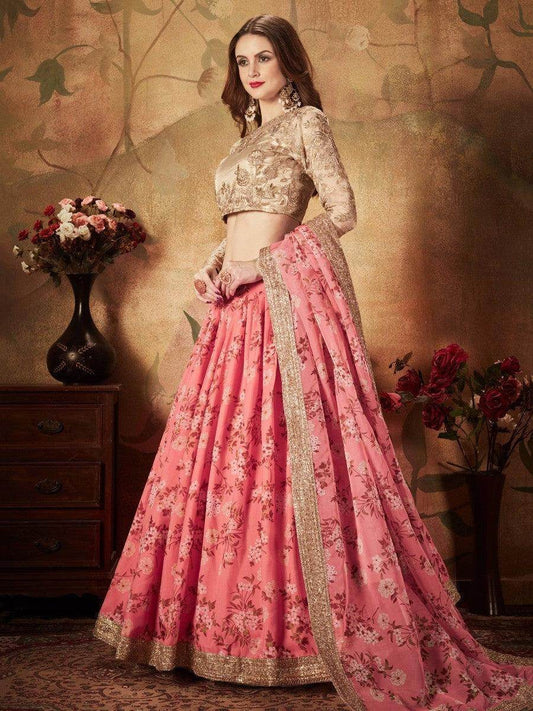 Ravishing Pink Sabyasachi Digital Printed Organza Party Wear Lehenga Choli With Blouse - Zeel Clothing
