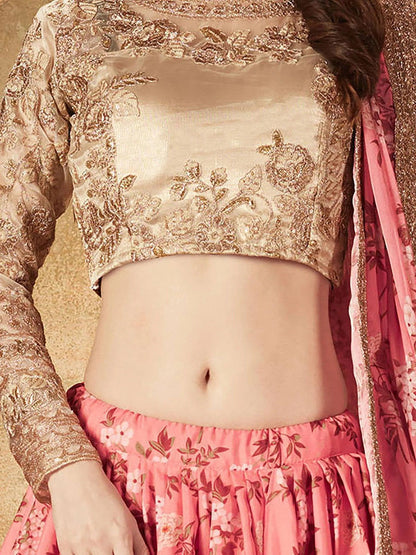 Ravishing Pink Sabyasachi Digital Printed Organza Party Wear Lehenga Choli With Blouse - Zeel Clothing