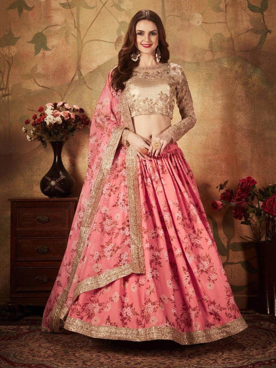 Ravishing Pink Sabyasachi Digital Printed Organza Party Wear Lehenga Choli With Blouse - Zeel Clothing