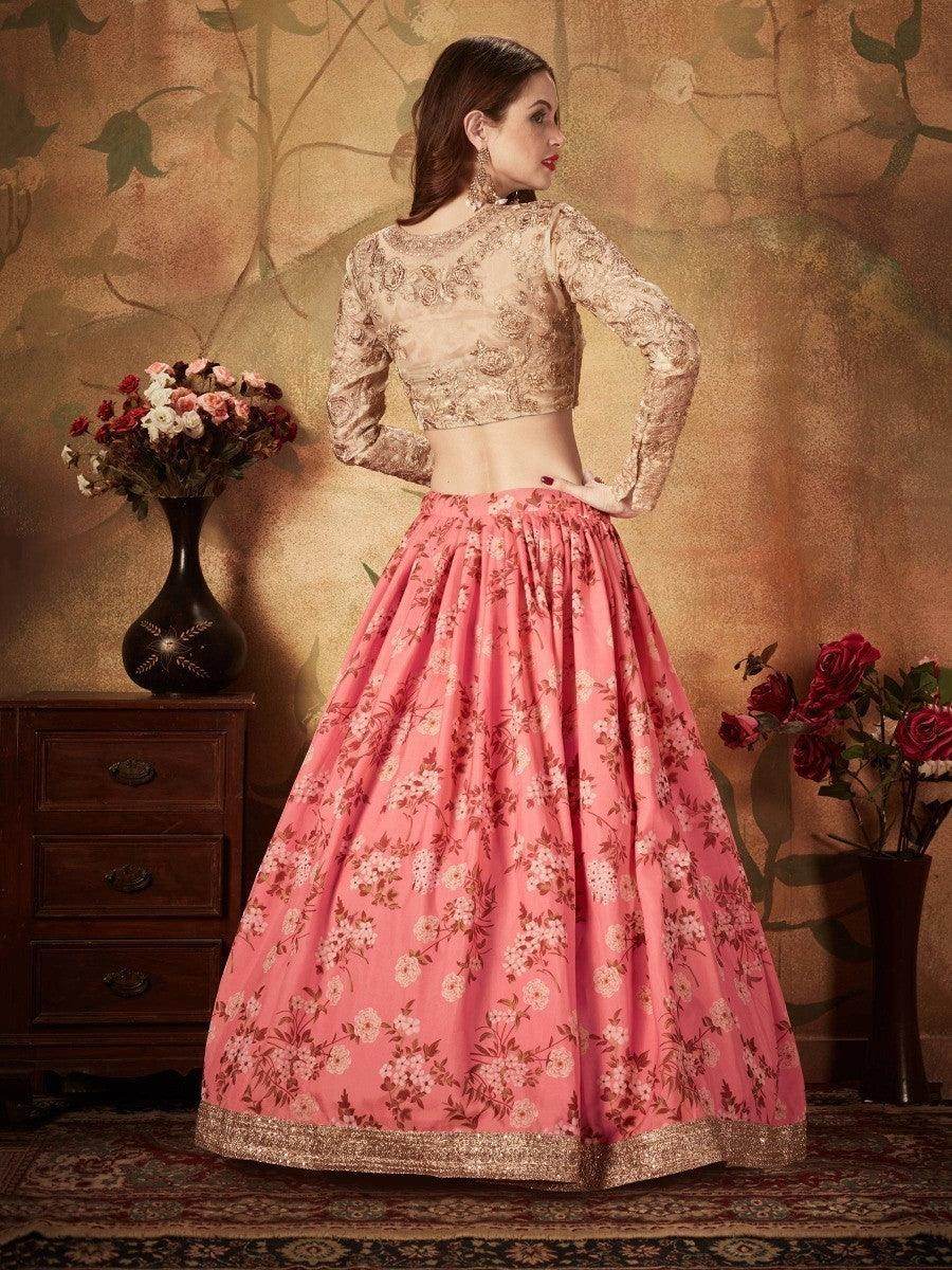 Ravishing Pink Sabyasachi Digital Printed Organza Party Wear Lehenga Choli With Blouse - Zeel Clothing