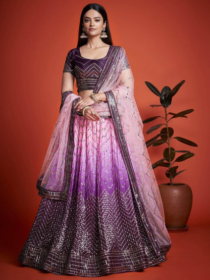 Ravishing Purple Sequins Chinon Lehenga Choli With Dupatta - Zeel Clothing