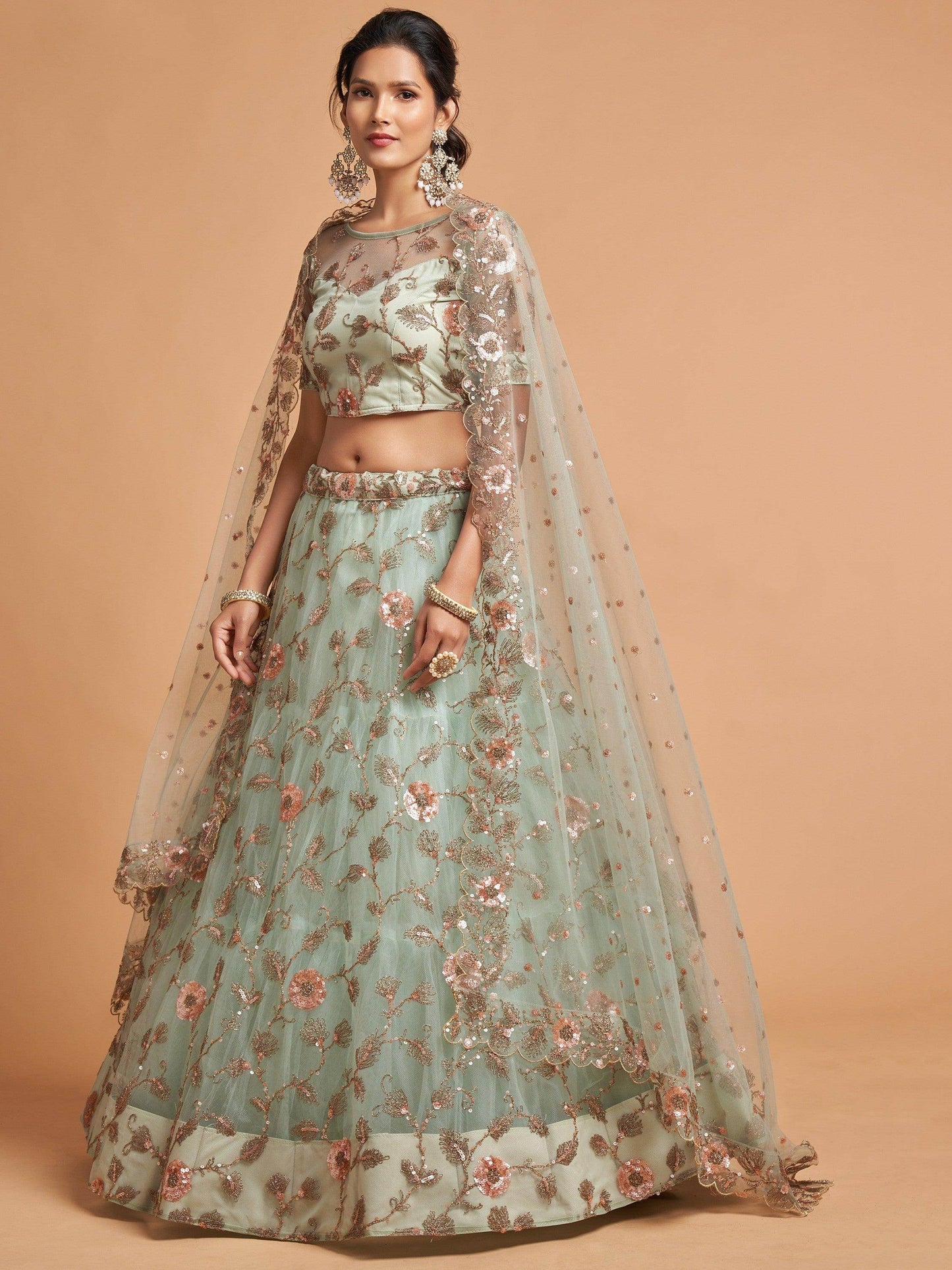 Remarkable Pista Green Thread Net Party Wear Lehenga Choli - Zeel Clothing