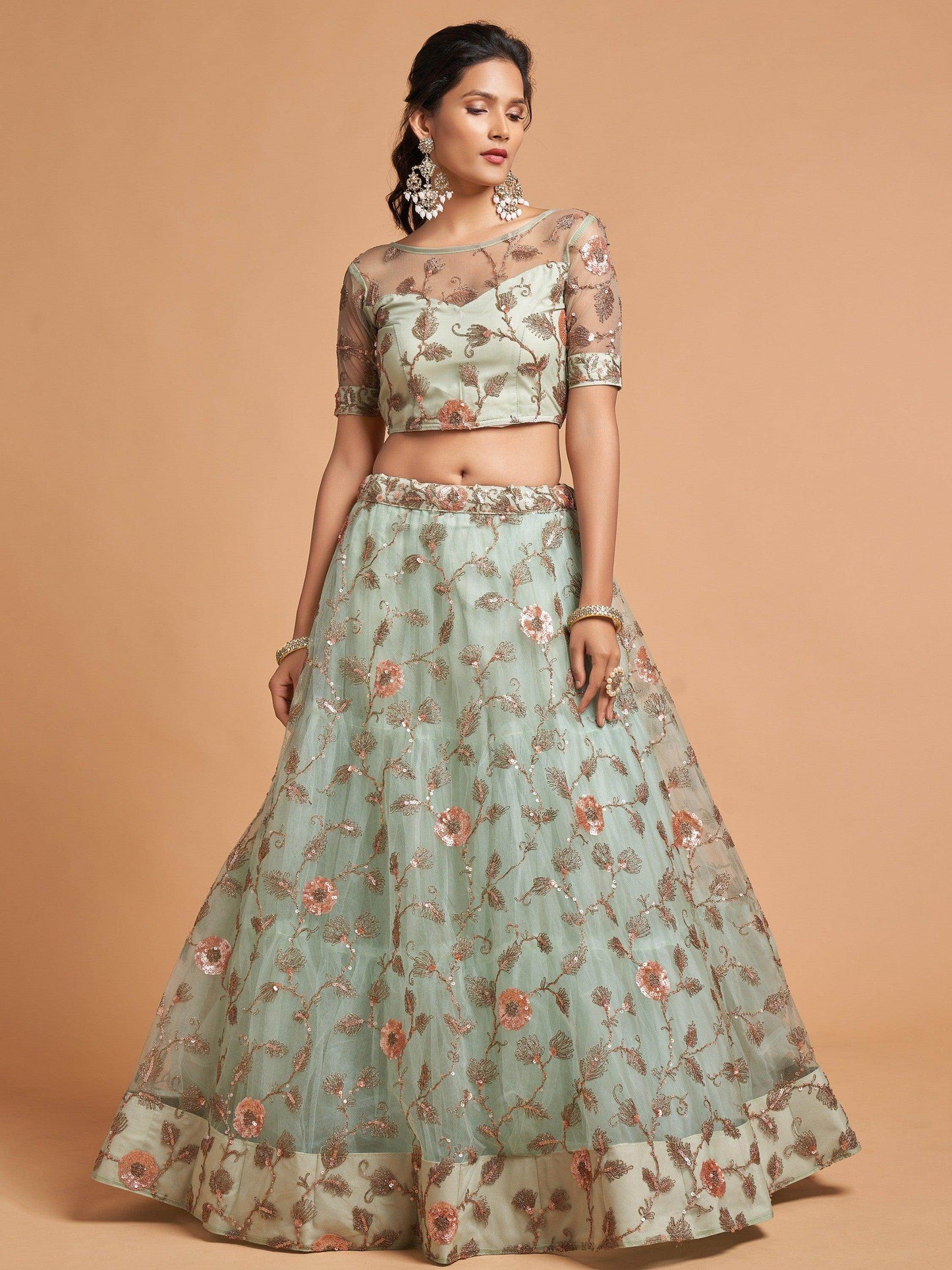 Remarkable Pista Green Thread Net Party Wear Lehenga Choli - Zeel Clothing