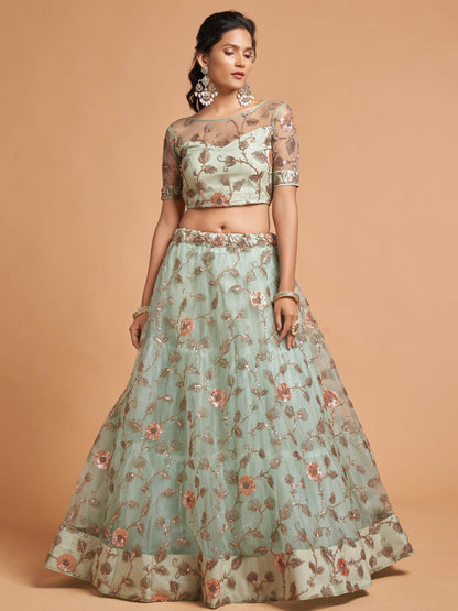Remarkable Pista Green Thread Net Party Wear Lehenga Choli - Zeel Clothing