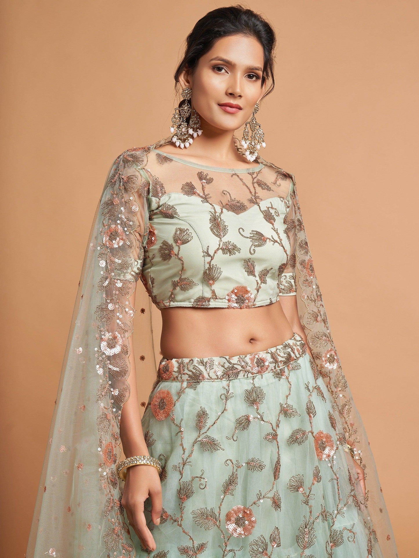Remarkable Pista Green Thread Net Party Wear Lehenga Choli - Zeel Clothing