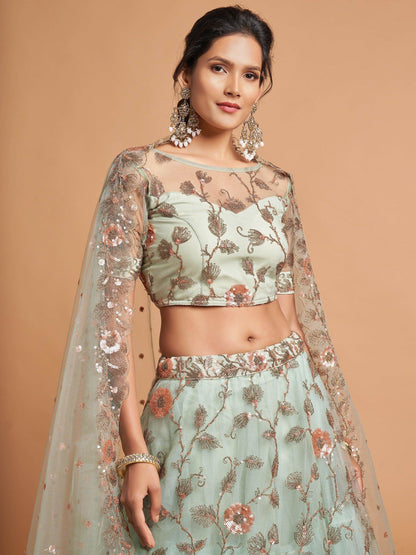 Remarkable Pista Green Thread Net Party Wear Lehenga Choli - Zeel Clothing