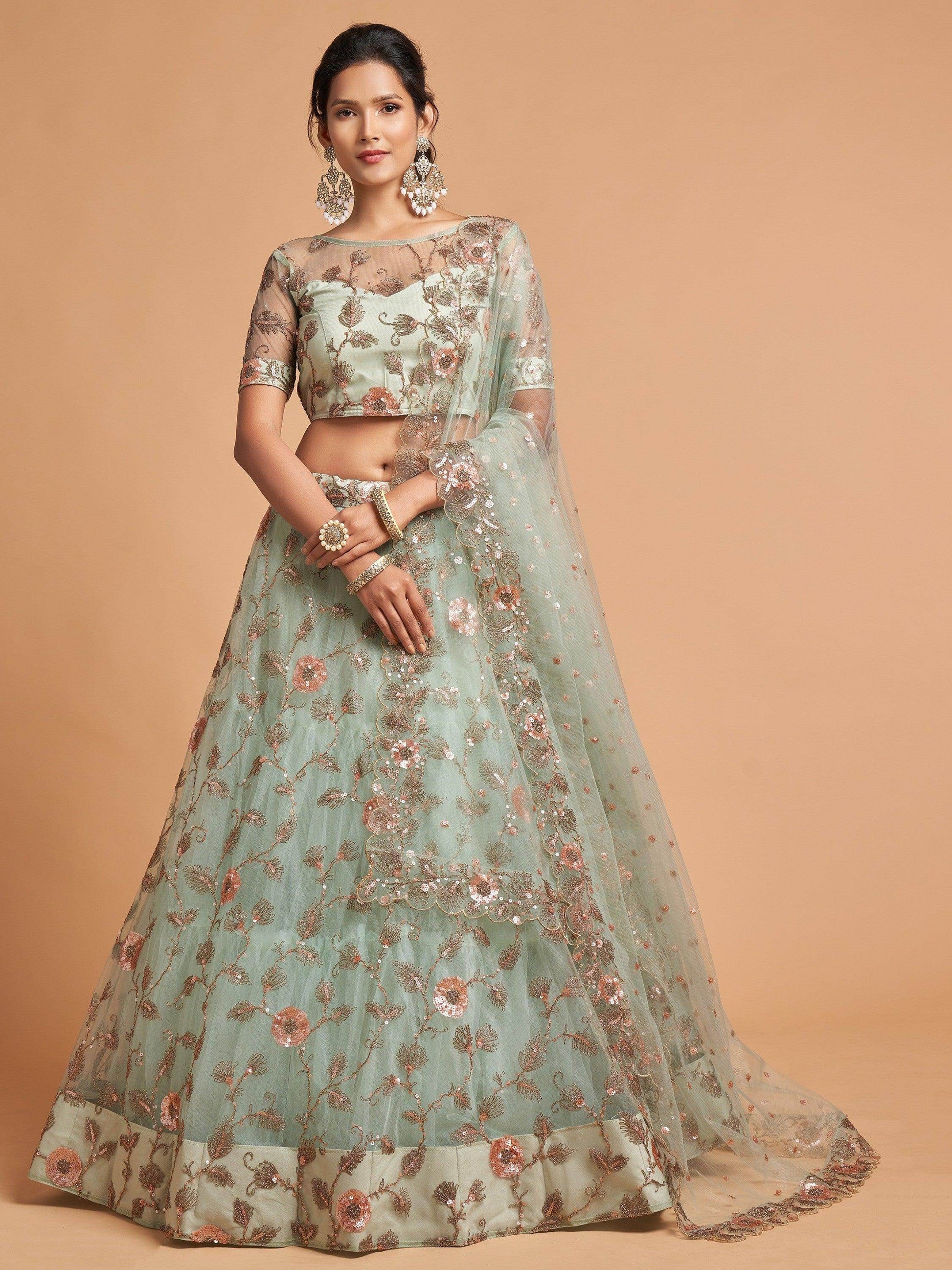 Remarkable Pista Green Thread Net Party Wear Lehenga Choli - Zeel Clothing