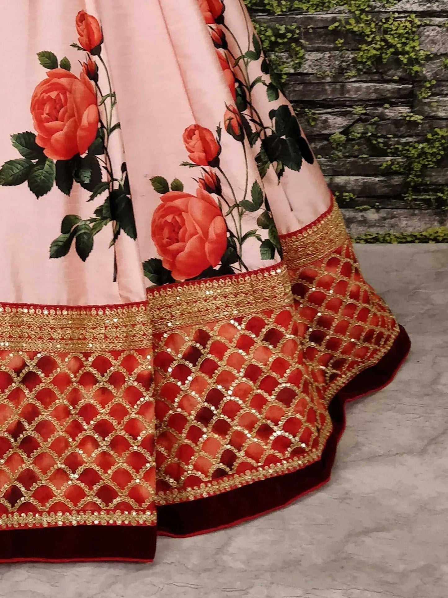 Rose Florals Printed Designer Lehengas with Embroidered Blouse - Zeel Clothing