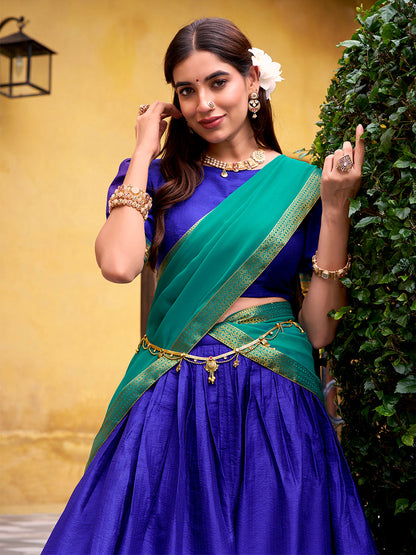 Royal Blue Color Zari Weaving Work Poly Cotton Lehenga choli