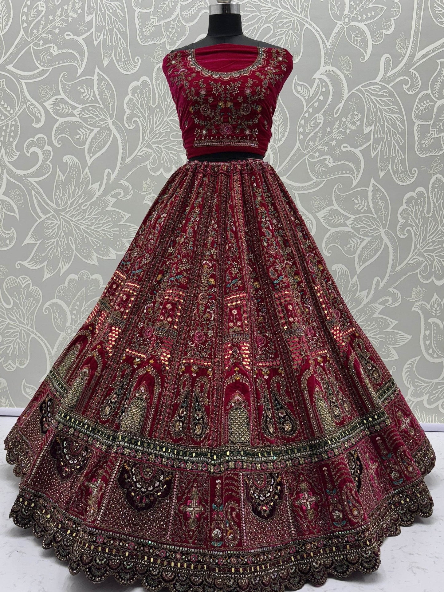 Sensational Pink Dori Work Velvet Bridal Lehenga Choli With Double Dupatta - Zeel Clothing