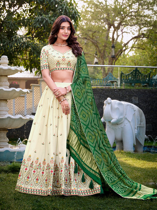 Square Design With Sequince And Thread Embroidery Work Khadi Cotton Lehenga Choli