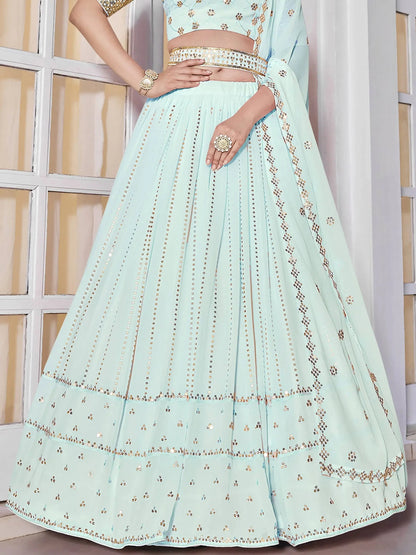 Sky Blue Sequins Georgette Wedding Wear Lehenga Choli - Zeel Clothing