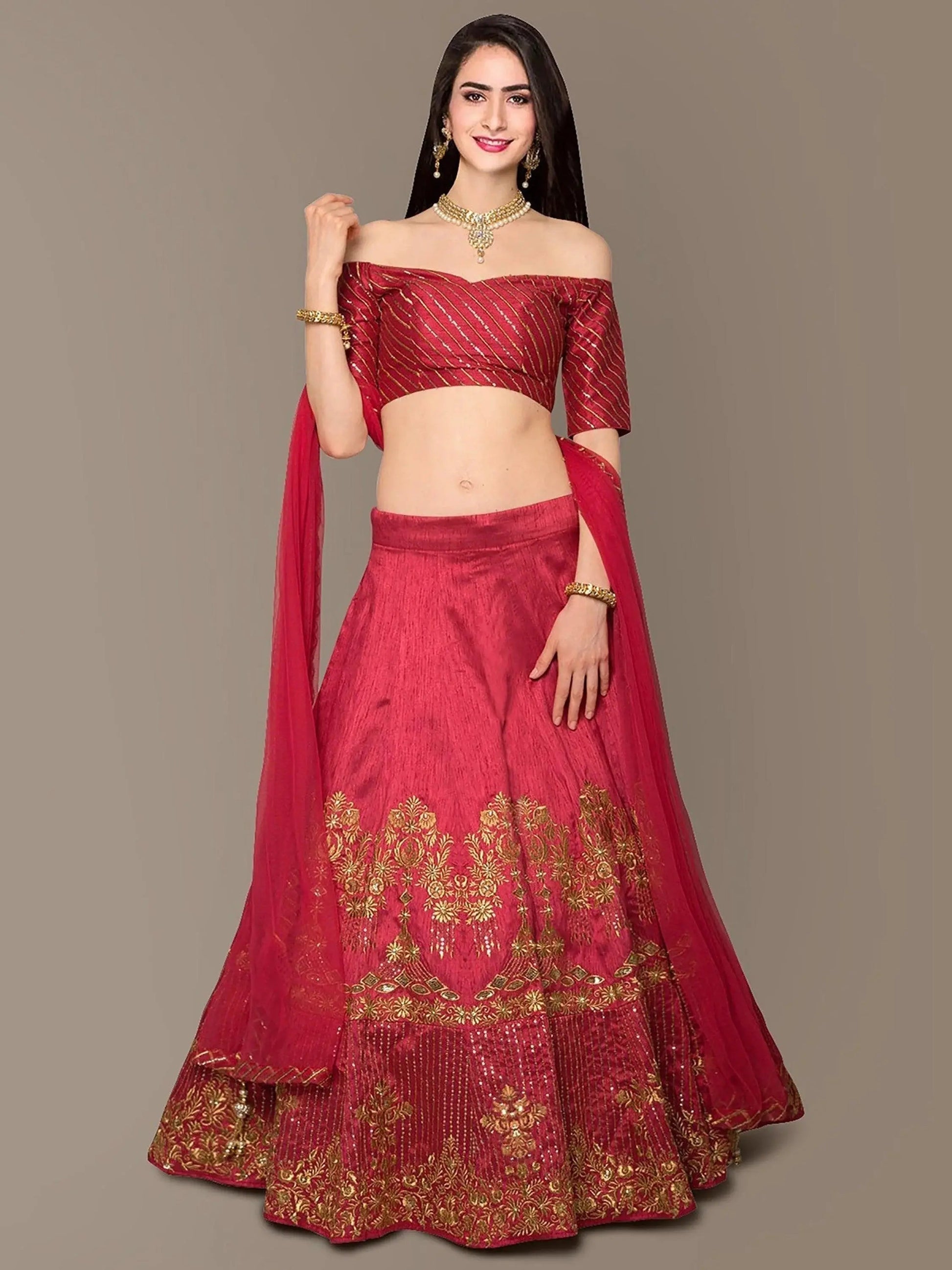Sophisticated Red Colored Party wear Embroidered Lehenga Choli - Zeel Clothing
