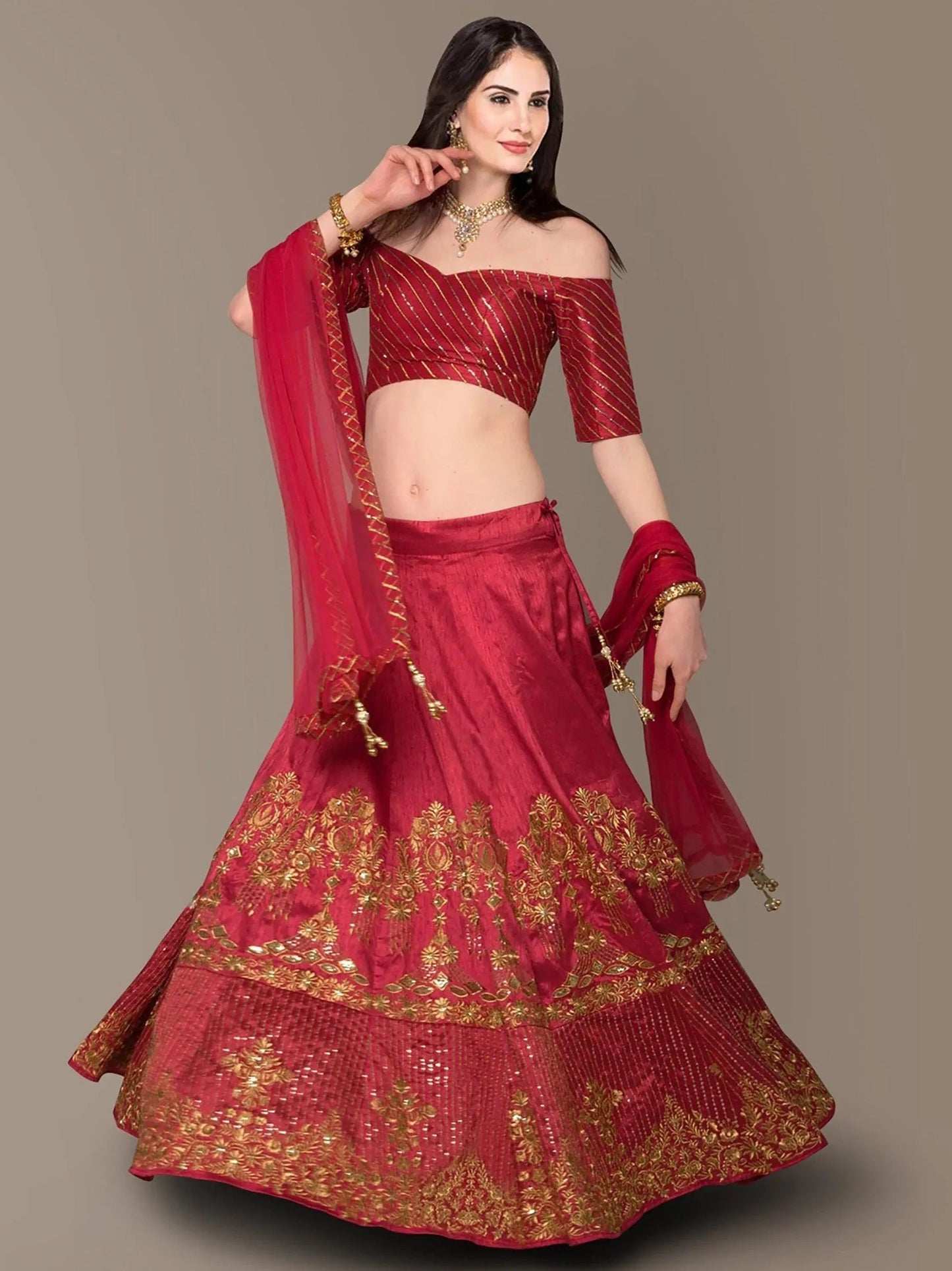 Sophisticated Red Colored Party wear Embroidered Lehenga Choli - Zeel Clothing