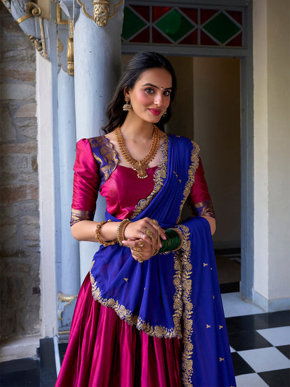 Pink Color Zari Weaving Work Narayan Pattu Lehenga Choli