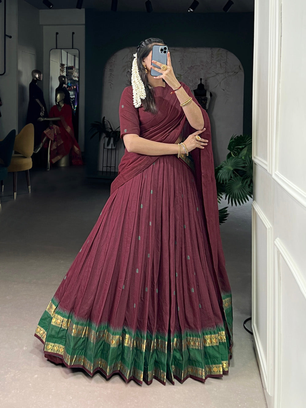 Maroon Color Zari Weaving Work Chanderi Lehenga Choli