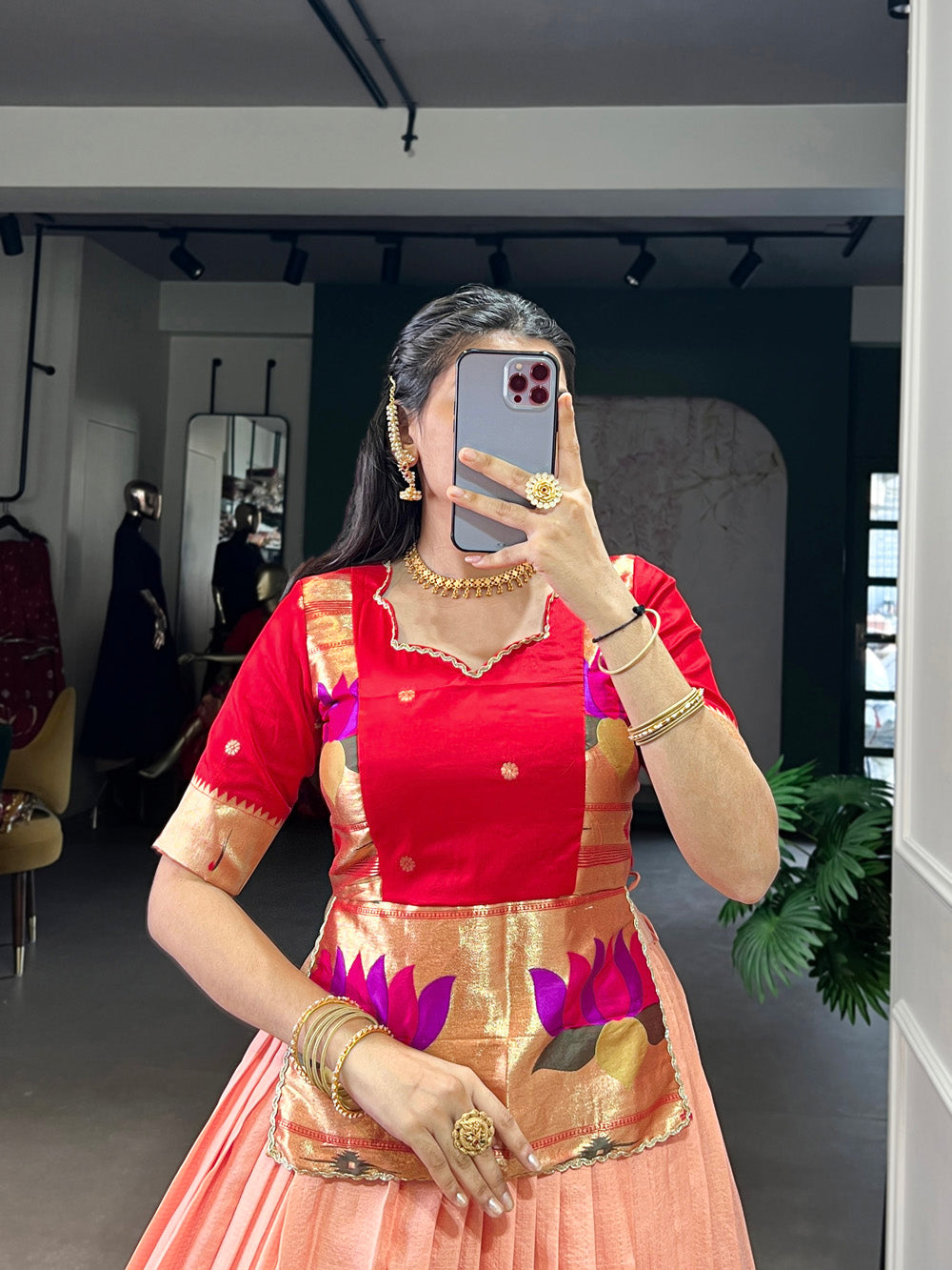 Peach Color Zari Weaving Work Cotton Silk Co-Ord Set