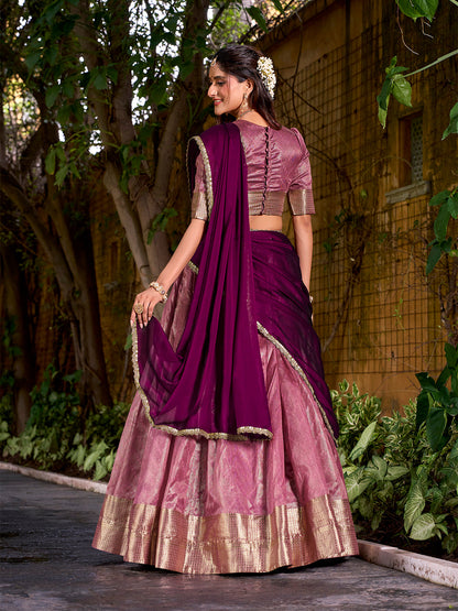 Pink Color Zari Weaving Work Dupion Silk Lehenga Choli