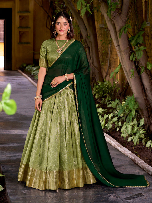 Pista Color Zari Weaving Work Dupion Silk Lehenga Choli