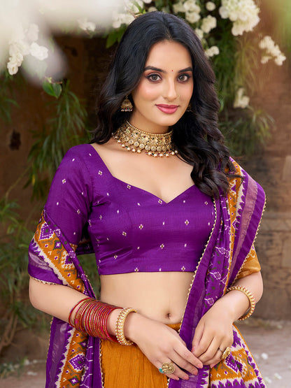 Mustard Color Patola Printed Tussar Silk Lehenga Choli