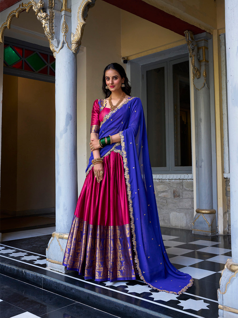 Pink Color Zari Weaving Work Narayan Pattu Lehenga Choli