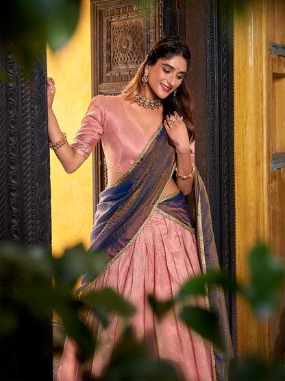 Light Pink Color Zari Weaving Work Dupion Silk Lehenga Choli