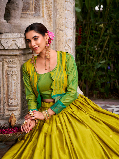 Parrot Color Zari Weaving Work Poly Cotton Lehenga Choli