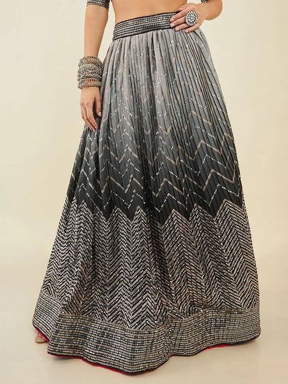 Sparkle Black Sequins Art Silk Cocktail Party Wear Lehenga Choli - Zeel Clothing