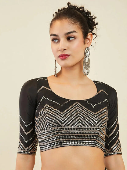 Sparkle Black Sequins Art Silk Cocktail Party Wear Lehenga Choli - Zeel Clothing