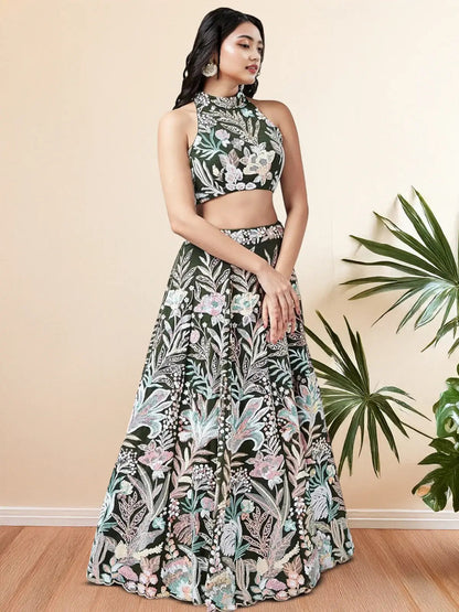 Spectacular Green Sequins Net Party Wear Lehenga Choli With Dupatta - Zeel Clothing
