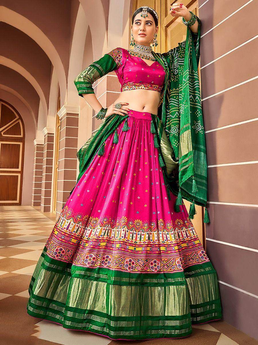 Spectacular Hot Pink Digital Printed Gaji Silk Lehenga Choli - Zeel Clothing