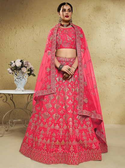 Spectacular Peach Sequins Work Slub Silk Traditional Wear Lehenga Choli - Zeel Clothing