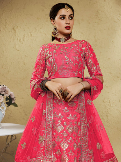Spectacular Peach Sequins Work Slub Silk Traditional Wear Lehenga Choli - Zeel Clothing