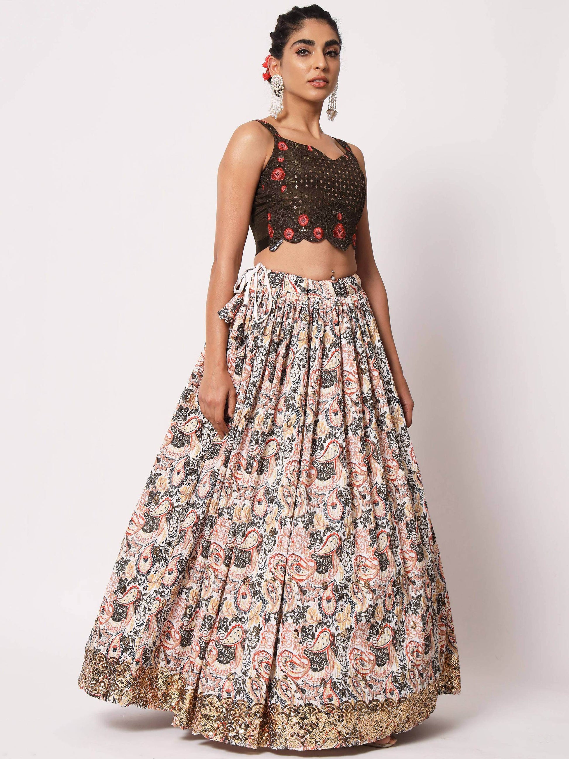 Spectacular White Digital Printed Art Silk Navratri Lehenga Choli - Zeel Clothing