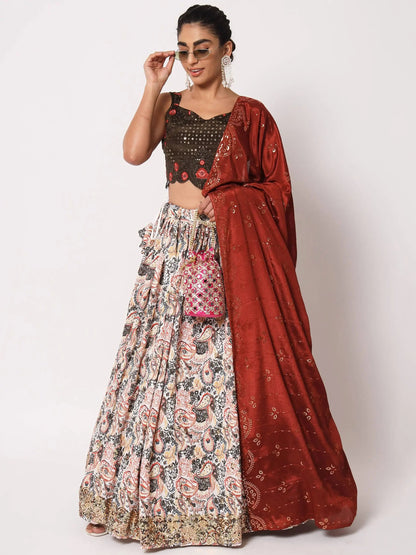 Spectacular White Digital Printed Art Silk Navratri Lehenga Choli - Zeel Clothing