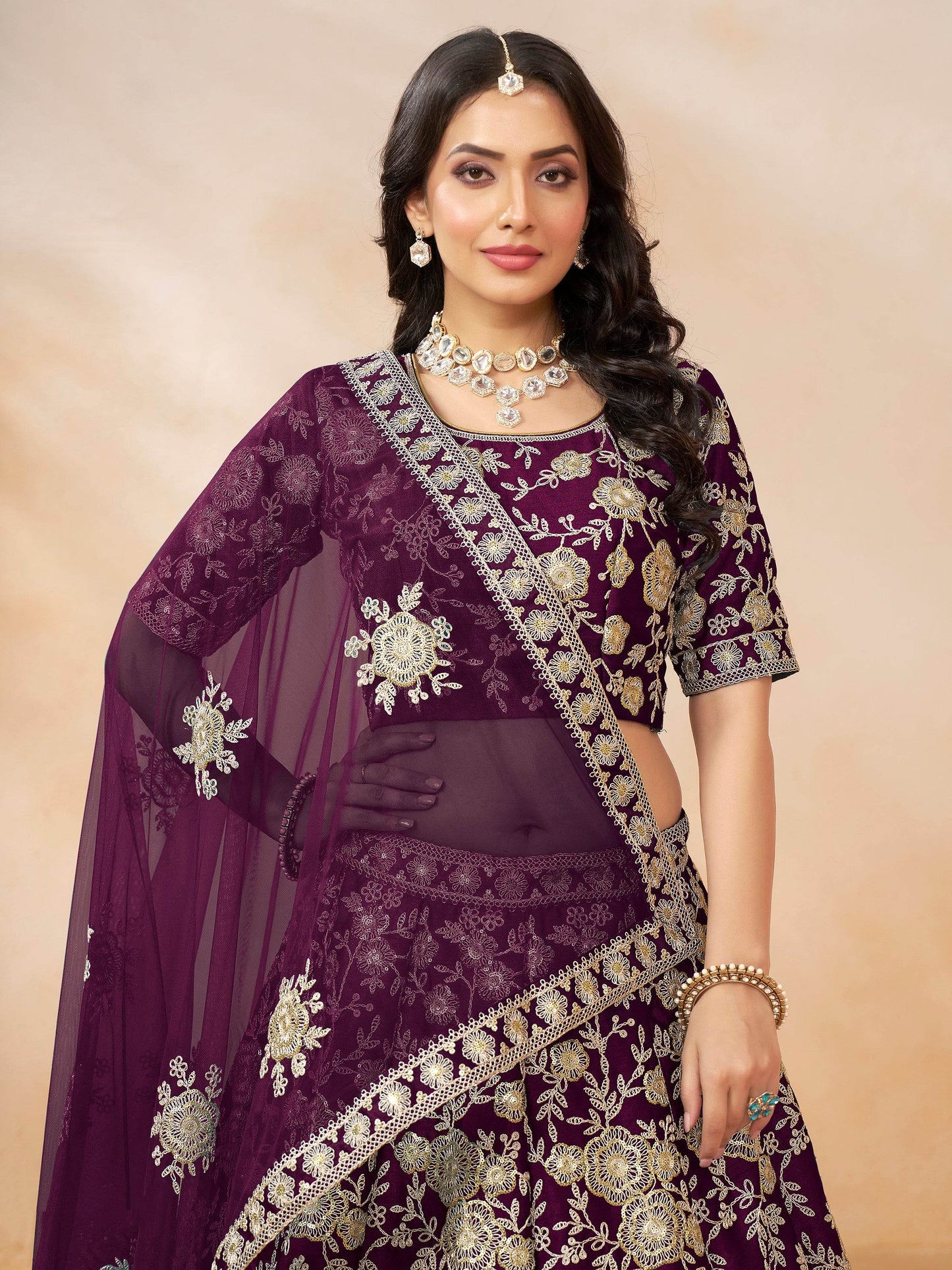 Spectacular Wine Embroidered Silk Wedding Wear Lehenga Choli - Zeel Clothing