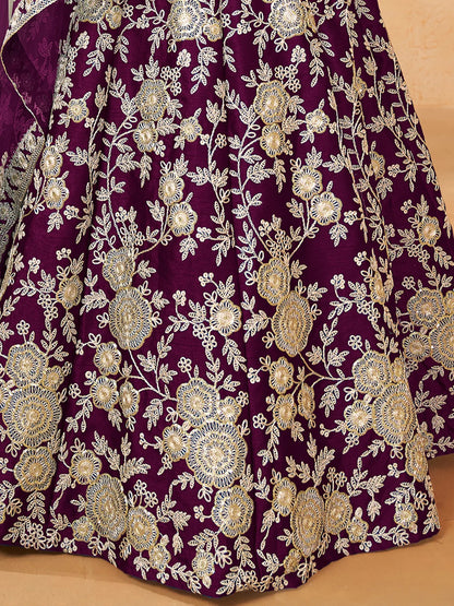 Spectacular Wine Embroidered Silk Wedding Wear Lehenga Choli - Zeel Clothing