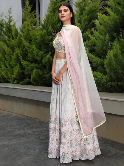 Splendid Off-White Georgette Wedding Lehenga Choli - Zeel Clothing