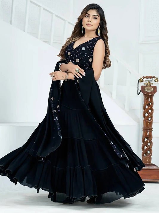 Stunning Black Georgette Party Wear Lehenga Embroidered Choli - Zeel Clothing