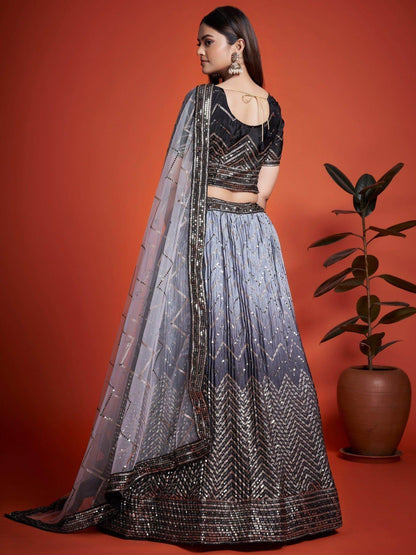 Stunning Black Sequins Chinon Party Wear Lehenga Choli With Dupatta - Zeel Clothing