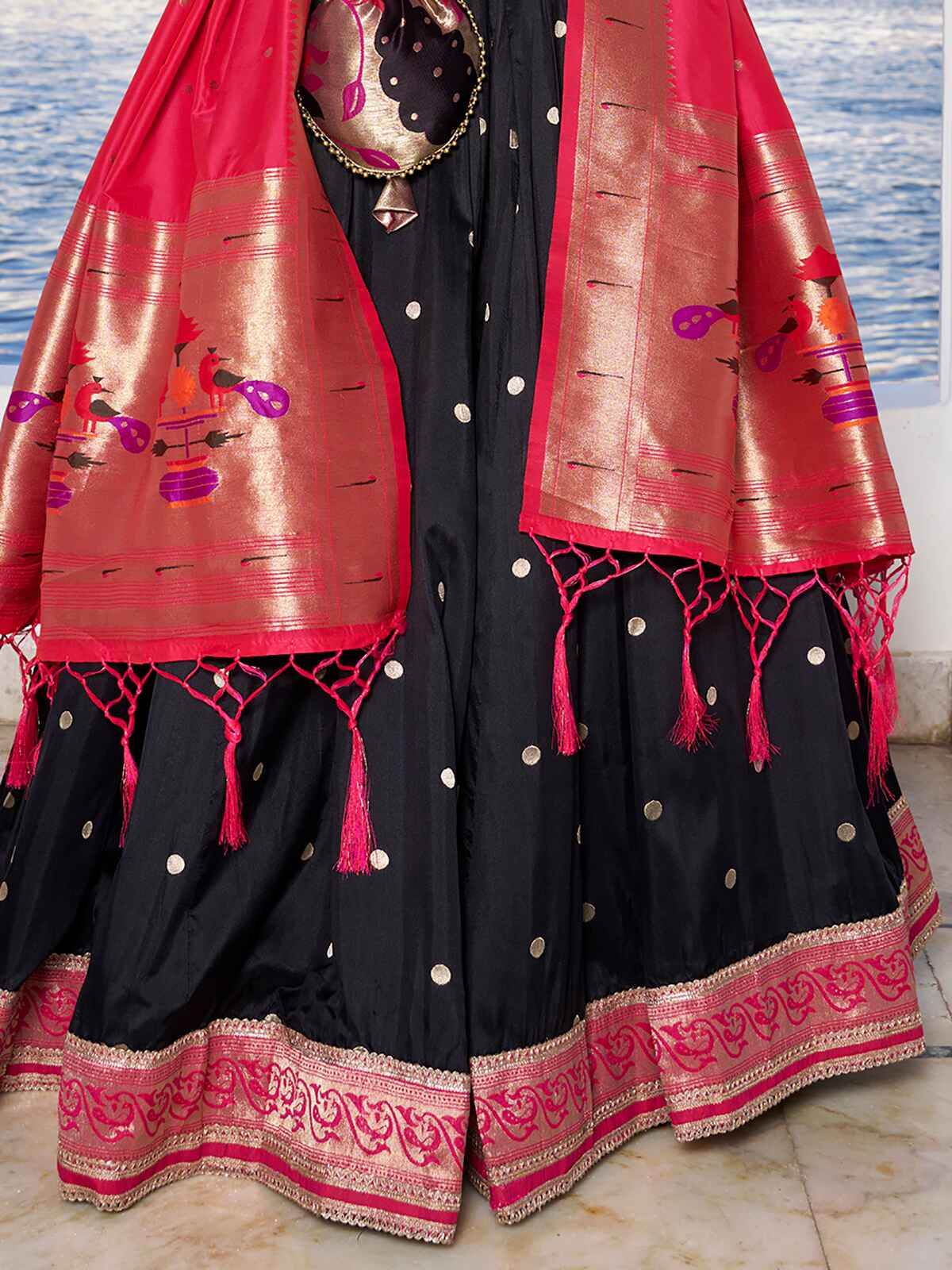 Stunning Black Zari Weaving Silk Paithani Lehenga Choli With Dupatta - Zeel Clothing