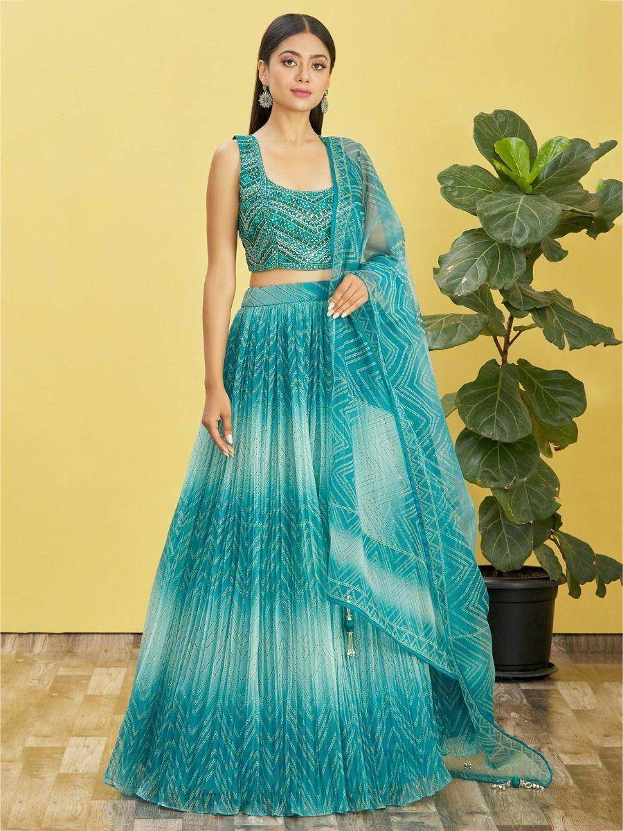 Stunning Blue Embroidered Work Organza Reception Lehenga Choli - Zeel Clothing
