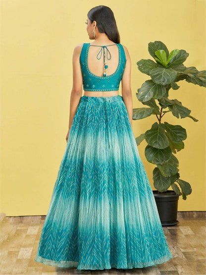 Stunning Blue Embroidered Work Organza Reception Lehenga Choli - Zeel Clothing